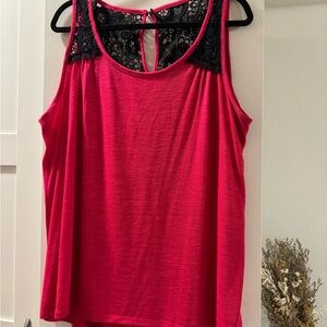 Torrid Red Tank Top with Black Lace Detail